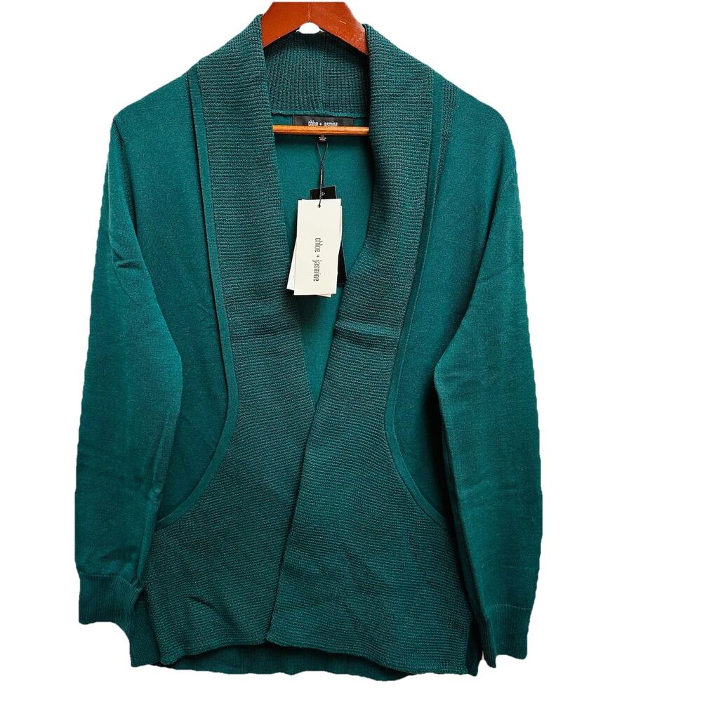 Chloe & Jasmine Women’s Cardigan Medium Open Front Sweater Green Knit Cozy NWT
